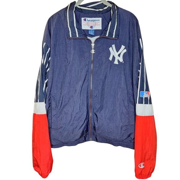Vintage 90s champion Yankees fullzip windbreaker embroidered jacket rare striped